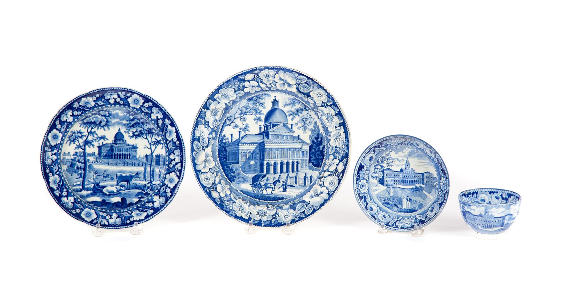 Appraisal: THREE PIECES OF HISTORICAL BLUE STAFFORDSHIRE England nd quarter- th