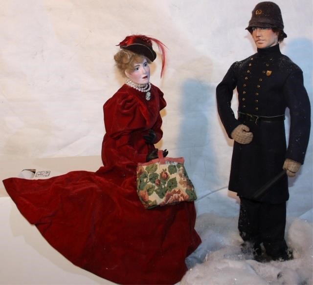 Appraisal: TWO MID- TH CENTURY DICKENSIAN CHARACTERAUTOMATONS ONE IS A POLICEMAN