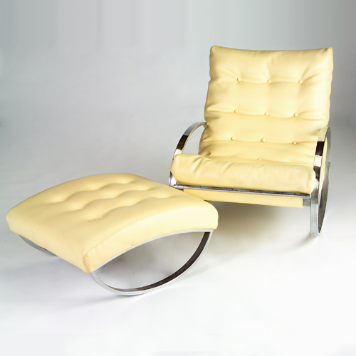 Appraisal: MODERN Rocking lounge chair and ottoman upholstered in tufted butter