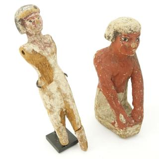 Appraisal: Two Ancient Egyptian Carved Wood Polychrome Figures Two Ancient Egyptian