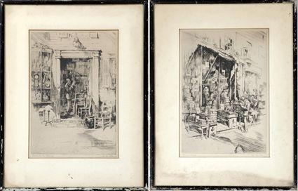 Appraisal: After Alex A Blum Curiosity Shop and Bookshop Etchings signed