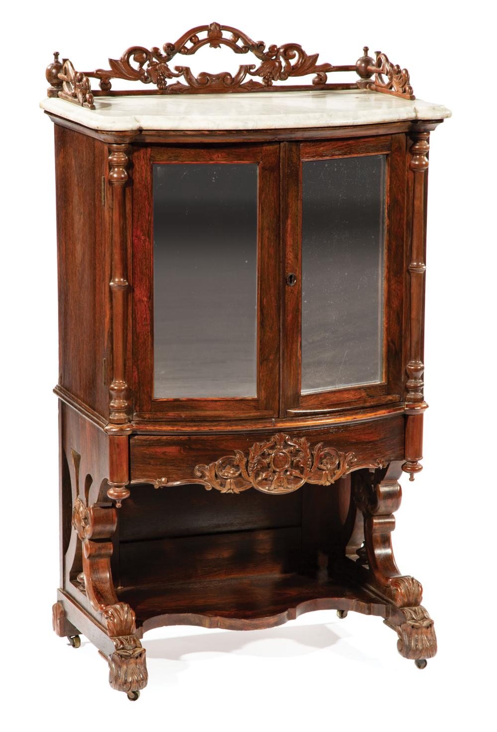 Appraisal: American Carved Rosewood Music Cabinet mid- th c pierced gallery