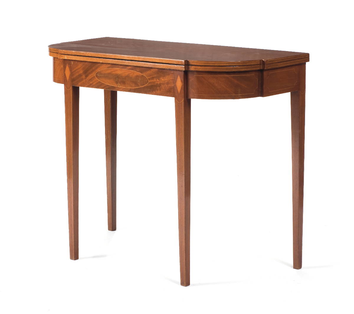 Appraisal: MASSACHUSETTS HEPPLEWHITE INLAID MAHOGANY CARD TABLE The apron with inlaid