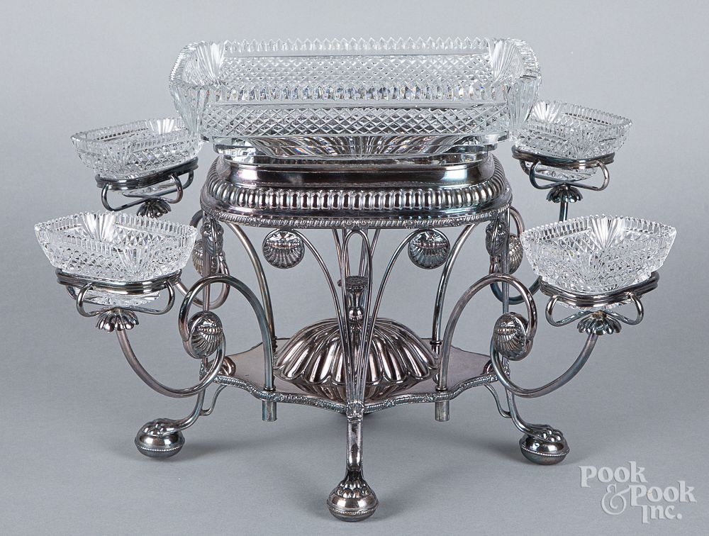 Appraisal: Silver plated and cut glass epergne Silver plated and cut