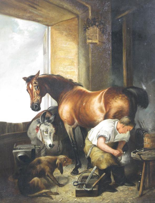 Appraisal: WILLIAM WIDGERY - Shoeing a Horse after Landseer signed and