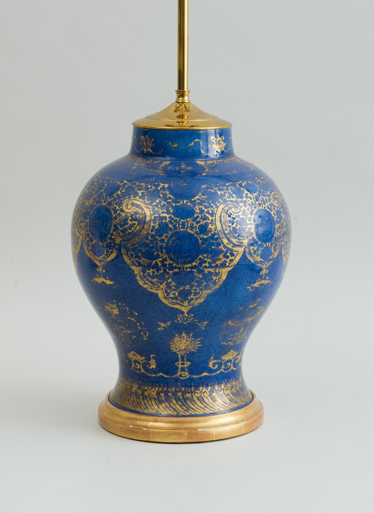 Appraisal: CHINESE BLUE-GROUND PORCELAIN BALUSTER-FORM VASE MOUNTED AS A LAMP in