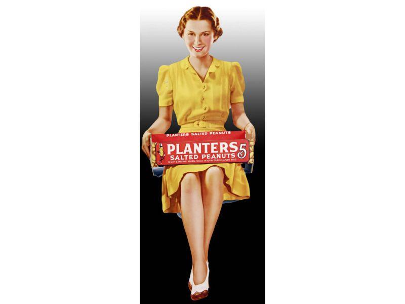 Appraisal: s Planters Peanut Yellow Girl Die-Cut Display Description '' x