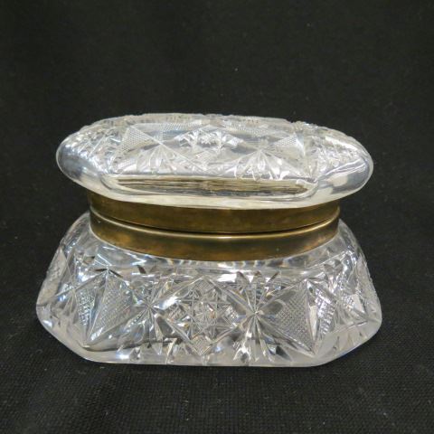 Appraisal: Cut Glass Dresser Box brilliant period hinged top unusual shape