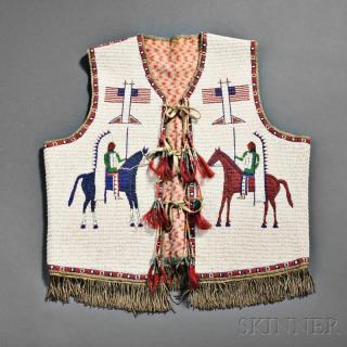 Appraisal: Lakota Pictorial Beaded Hide Vest c s cloth lined and