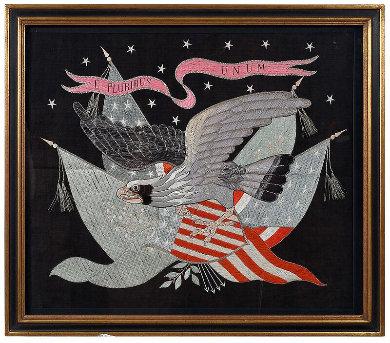 Appraisal: Framed Patriotic Eagle Silk Embroidery Asian for the American market