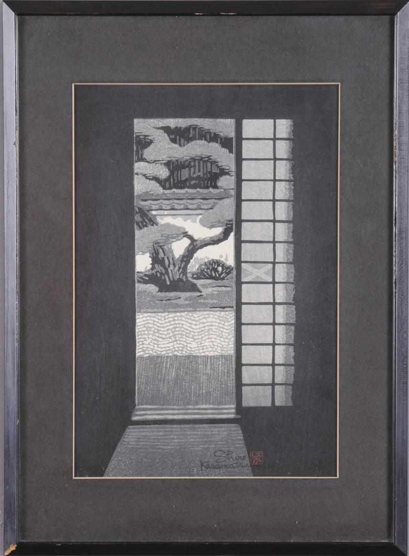 Appraisal: SHIRO KASAMATSU JAPANESE - LOOKING OUTSIDE Woodblock print in colors