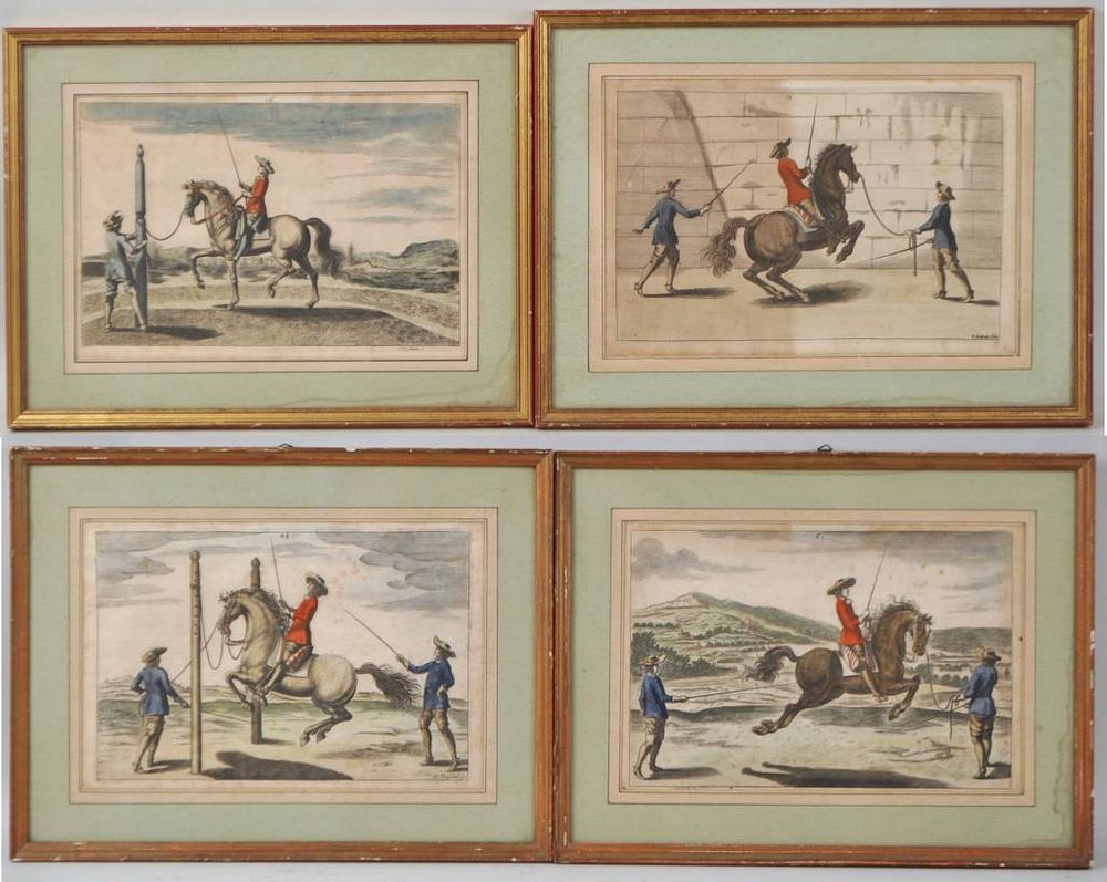 Appraisal: Four Equestrian Dressage Engravings circa late th century hand colored