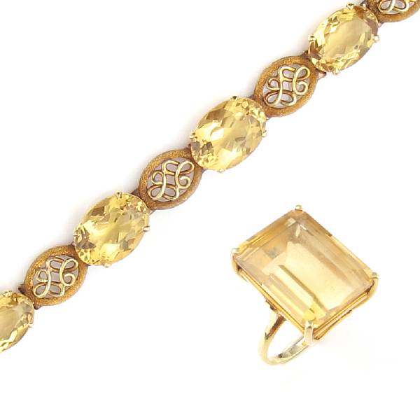 Appraisal: An k gold and citrine bracelet with a gold and