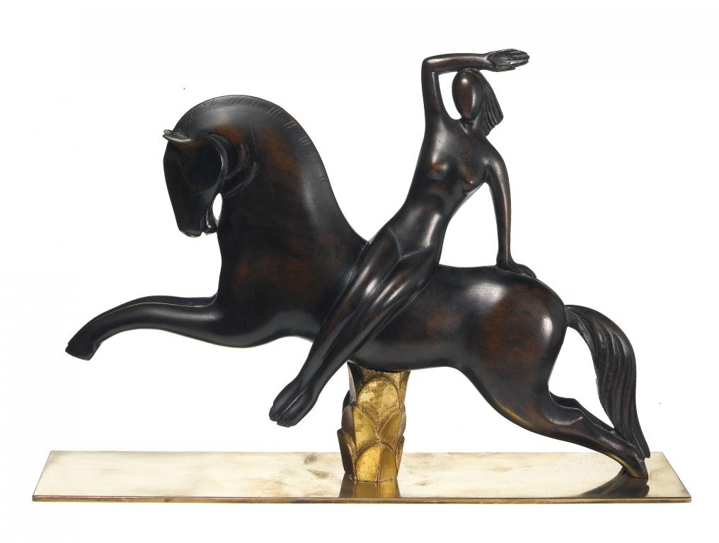 Appraisal: A LASZLO HOENIG STAINED WOOD AND BRASS SCULPTURE of a