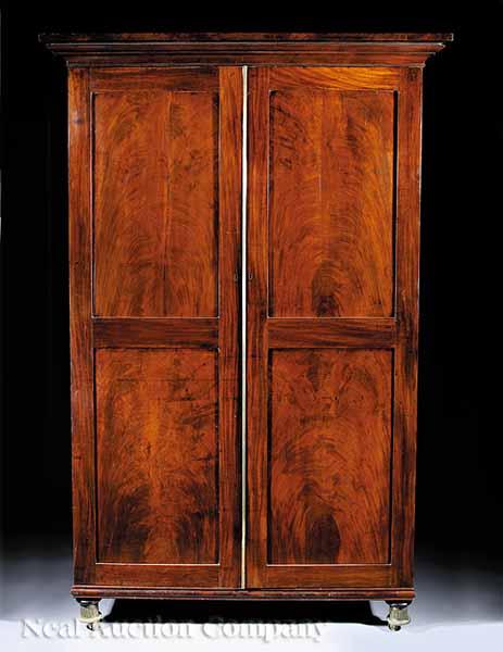 Appraisal: An American Classical Brass-Mounted Mahogany Gentleman s Wardrobe c probably