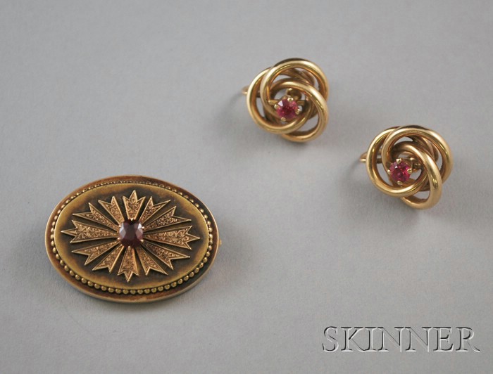 Appraisal: kt Gold Gem-set Victorian Brooch and a Pair of kt