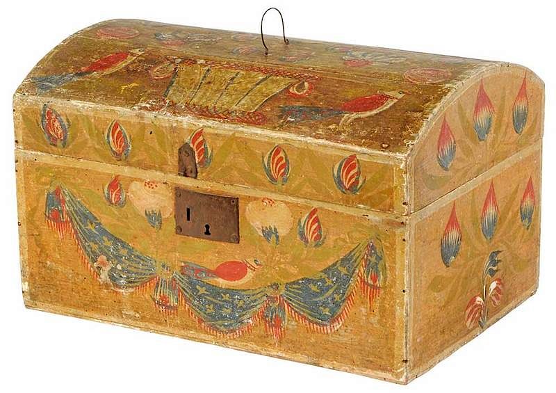 Appraisal: Scandinavian Paint Decorated Dome Top Box th th century beech