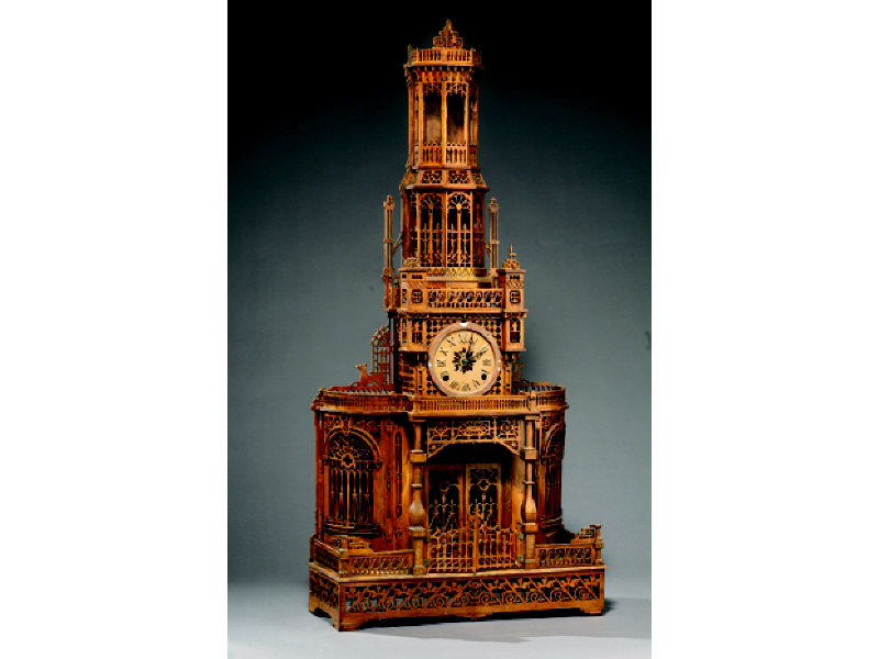 Appraisal: IMPRESSIVE INGRAHAM WOODEN STEEPLE FORM CLOCK Finely carved in the