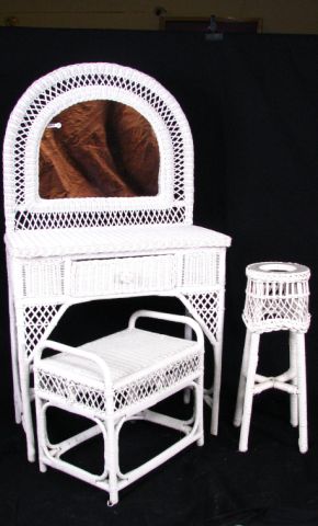 Appraisal: White Wicker Vanity and Bench