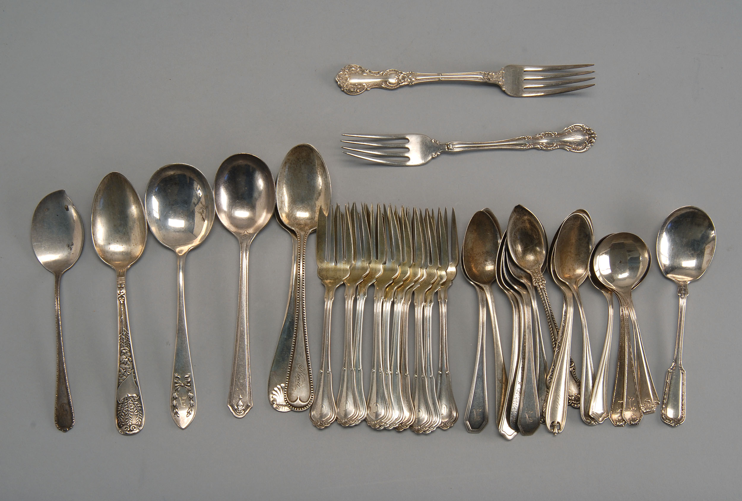 Appraisal: THIRTY-ONE PIECES OF STERLING SILVER FLATWARE by various makers Includes