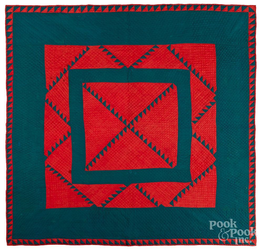 Appraisal: Pennsylvania red and green mountain quilt Pennsylvania red and green