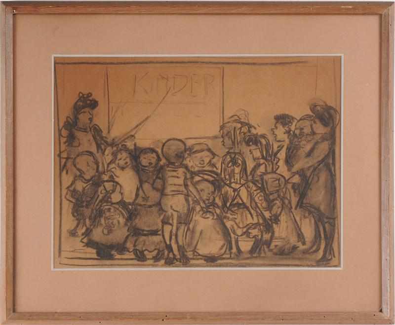 Appraisal: GERMAN SCHOOL CLASSROOM SCENE Charcoal on paper unsigned Provenance Property