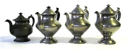 Appraisal: Four pewter teapots freeman porter westbrook maine and dunham Three