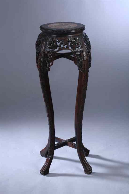 Appraisal: CHINESE CARVED ROSEWOOD AND MARBLE TOP STAND - in x