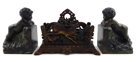 Appraisal: Metalware three pieces bookends and letterholder including Bradley Hubbard letter