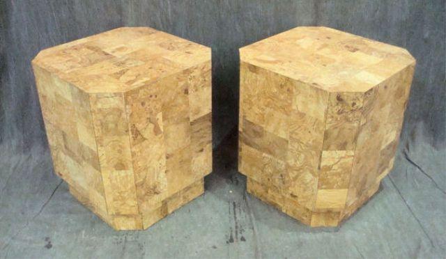 Appraisal: Pair of Octagonal Burl-Look Midcentury Tables From a Long Island