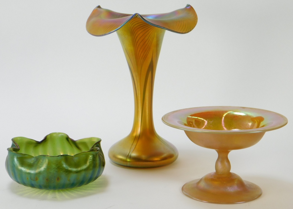 Appraisal: PC KEW BLAS QUEZAL LOETZ ART GLASS GROUP New York