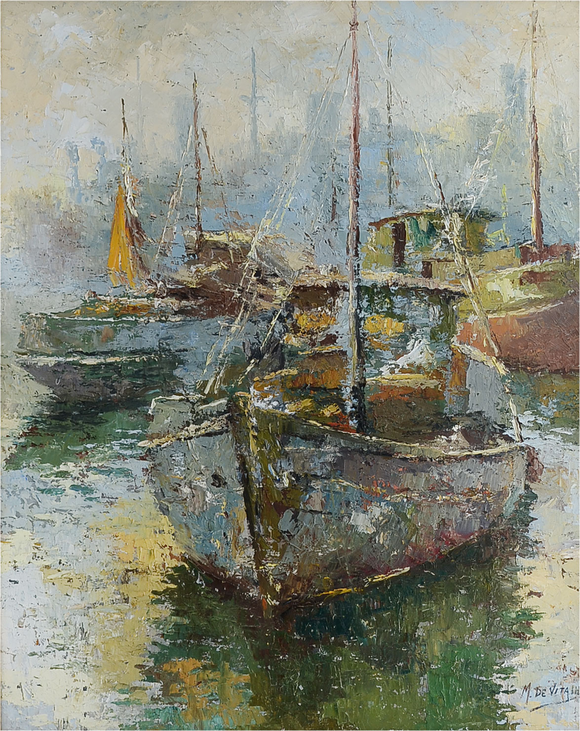 Appraisal: DE VITA Miguel Uruguay - Impressionist Harbor Scene Oil Canvas