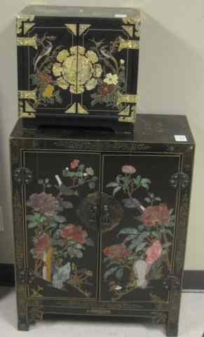 Appraisal: TWO CHINESE TWO-DOOR CABINETS small jewelry cabinet with six interior