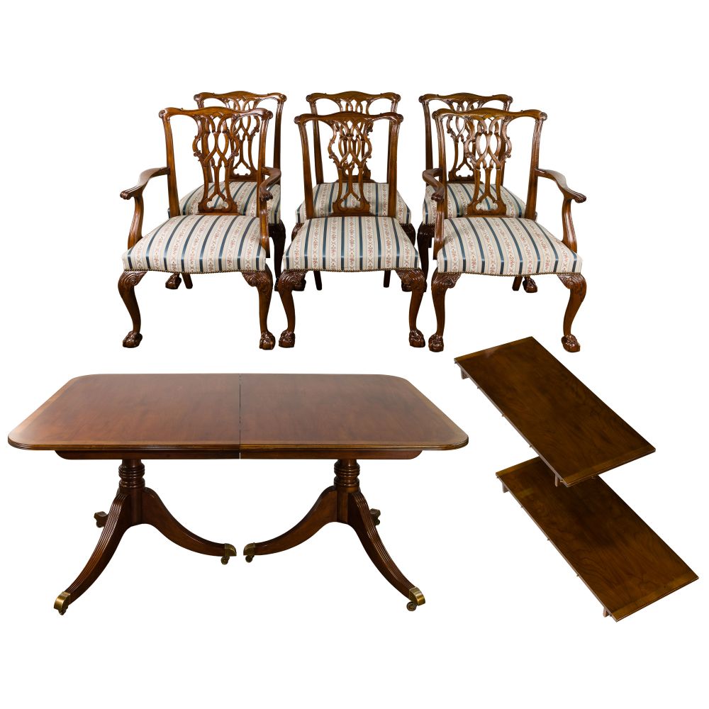 Appraisal: BAKER CHIPPENDALE STYLE MAHOGANY DINING TABLE AND CHAIR SET items