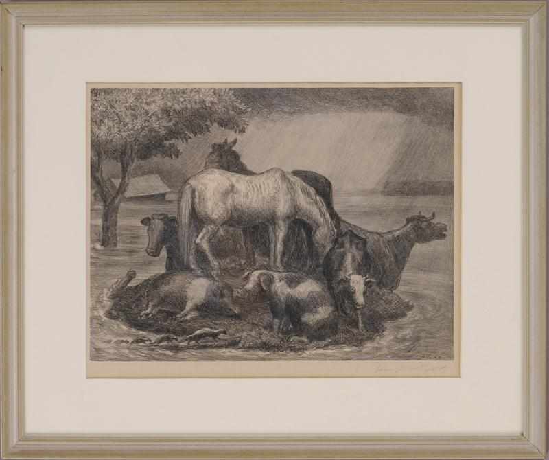 Appraisal: JOHN STEUART CURRY - FARM FLOOD Lithograph x in sight