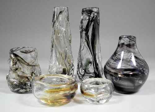 Appraisal: Two Whitefriars streaked glass vases - Amber streaked ins high