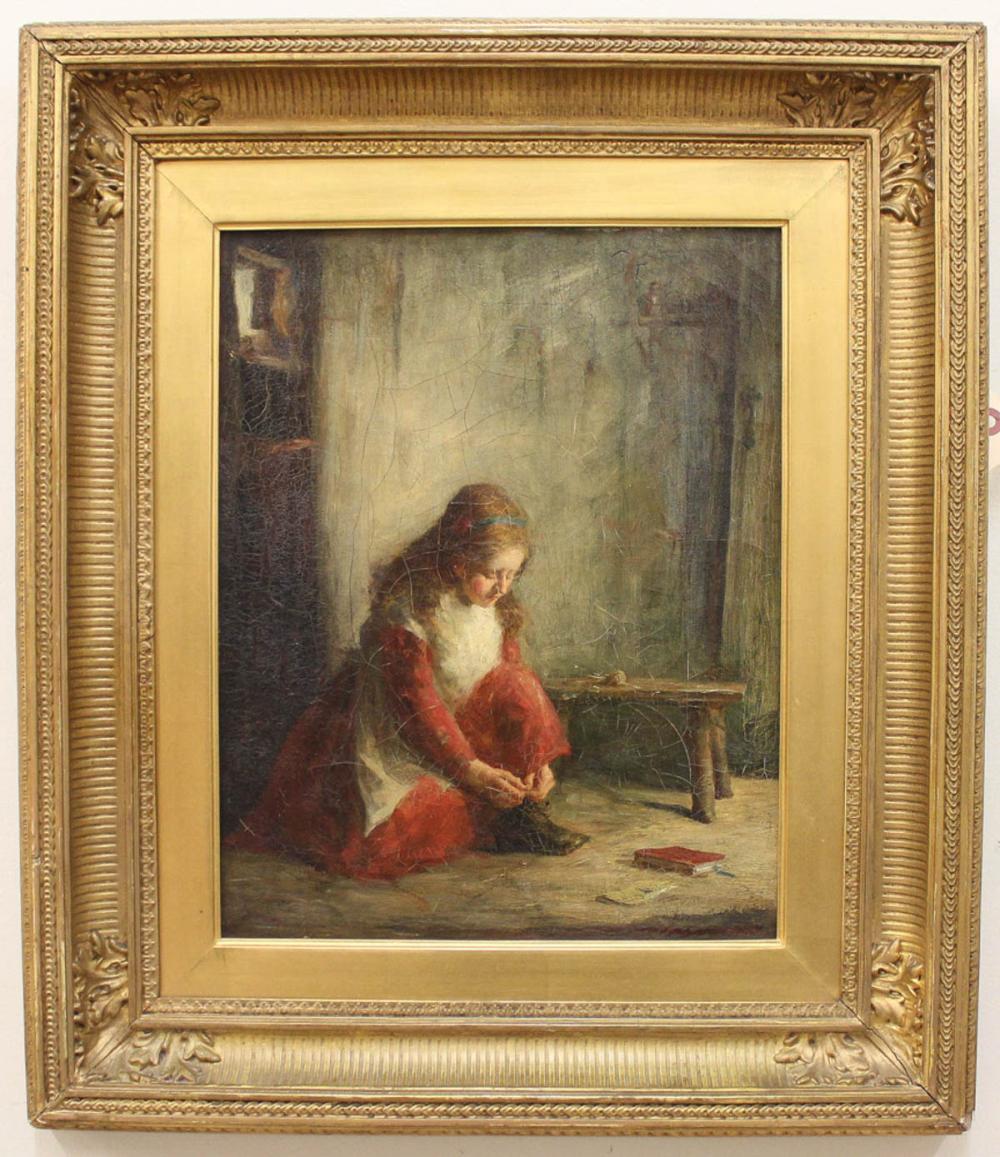 Appraisal: SCOTTISH OIL ON CANVAS girl in a red and white