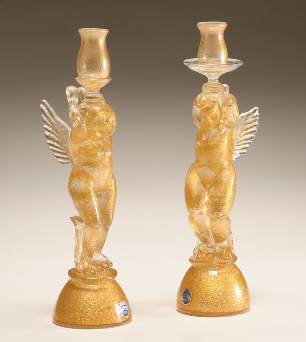 Appraisal: Pair Cenedese art glass figural candlesticks c The stems in