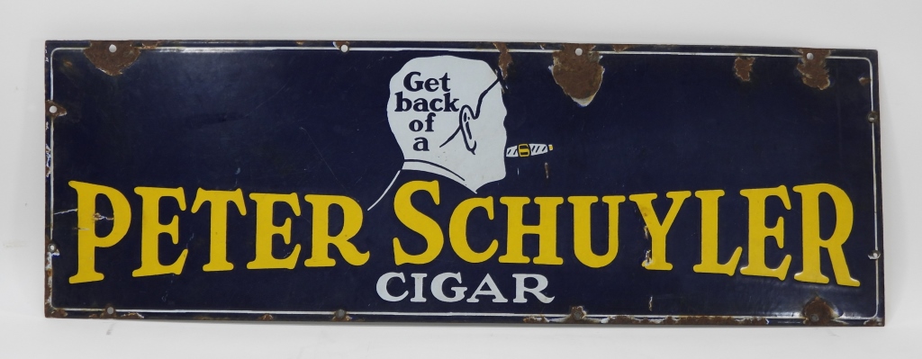 Appraisal: PETER SCHUYLER CIGAR ENAMEL ADVERTISING SIGN United States th CenturyBlue