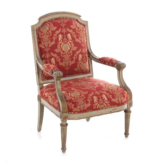 Appraisal: Louis XVI style gilt and painted fauteuil late th century