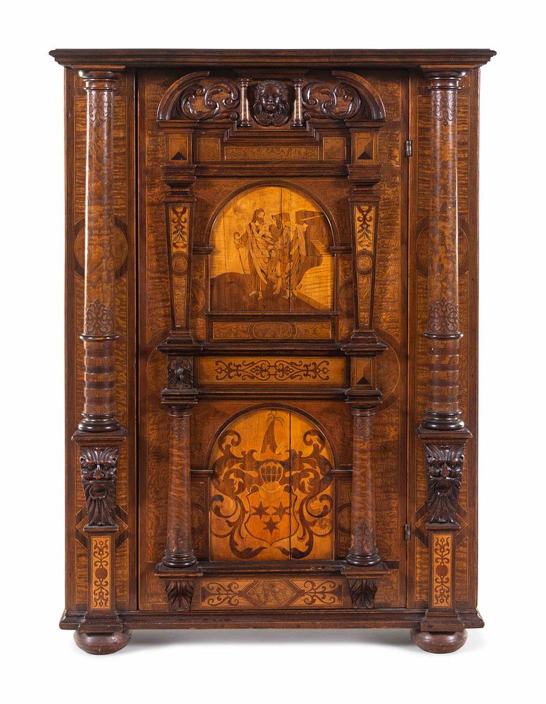 Appraisal: An Italian Baroque Walnut and Marquetry Cupboard An Italian Baroque