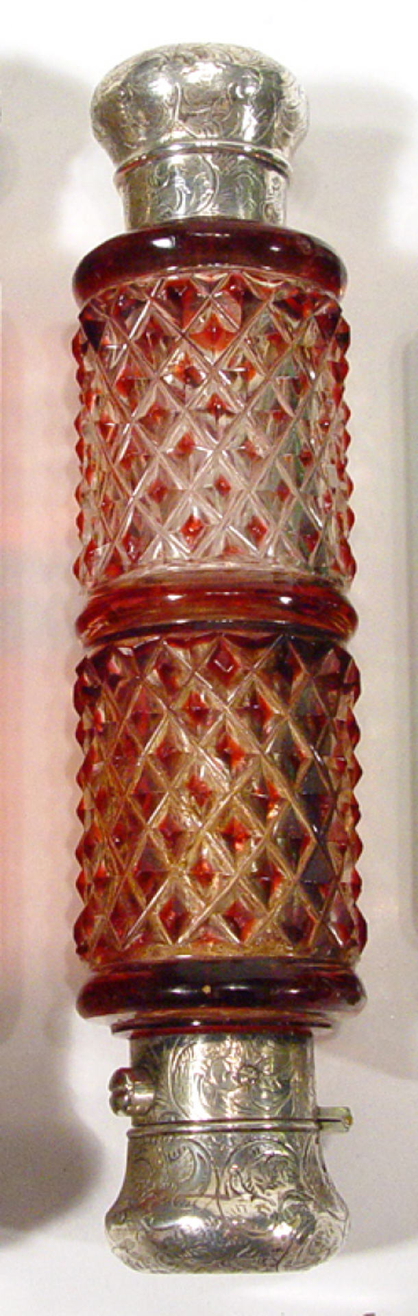 Appraisal: Victorian ruby flashed cut glass twin divisional scent bottle with