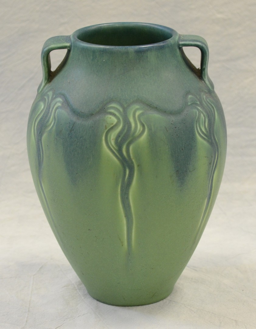 Appraisal: Rookwood Pottery green double-handled vase C - h x -