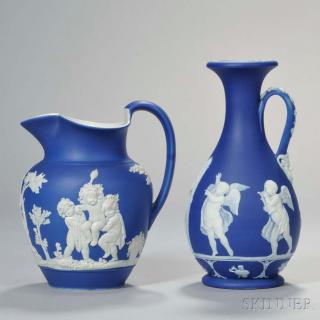 Appraisal: Two Wedgwood Dark Blue Jasper Jugs England th century each