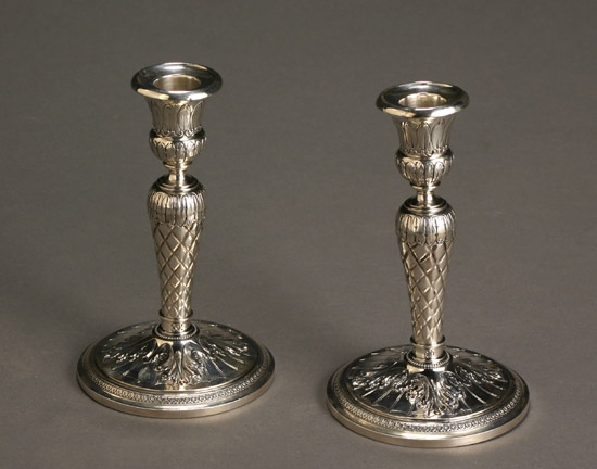 Appraisal: Pair of Continental Silver Candlesticks th Century Each having a