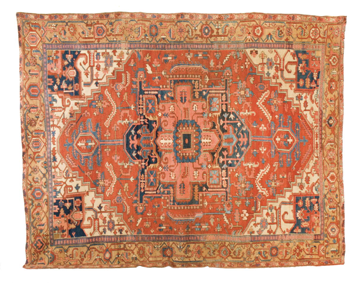 Appraisal: HERIZ CARPET NORTHWEST PERSIA CIRCA The salmon and indigo lobed