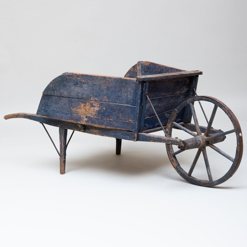 Appraisal: American Blue Painted Wood Wheel Barrow x x ft in