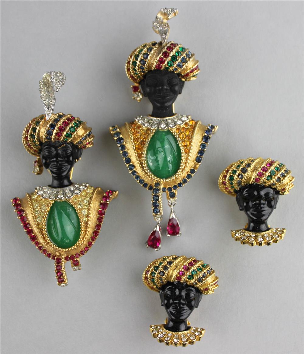 Appraisal: TWO BOUCHER BLACKAMOOR PIECES ALONG WITH PAIR OF BLACKAMOOR EARRINGS