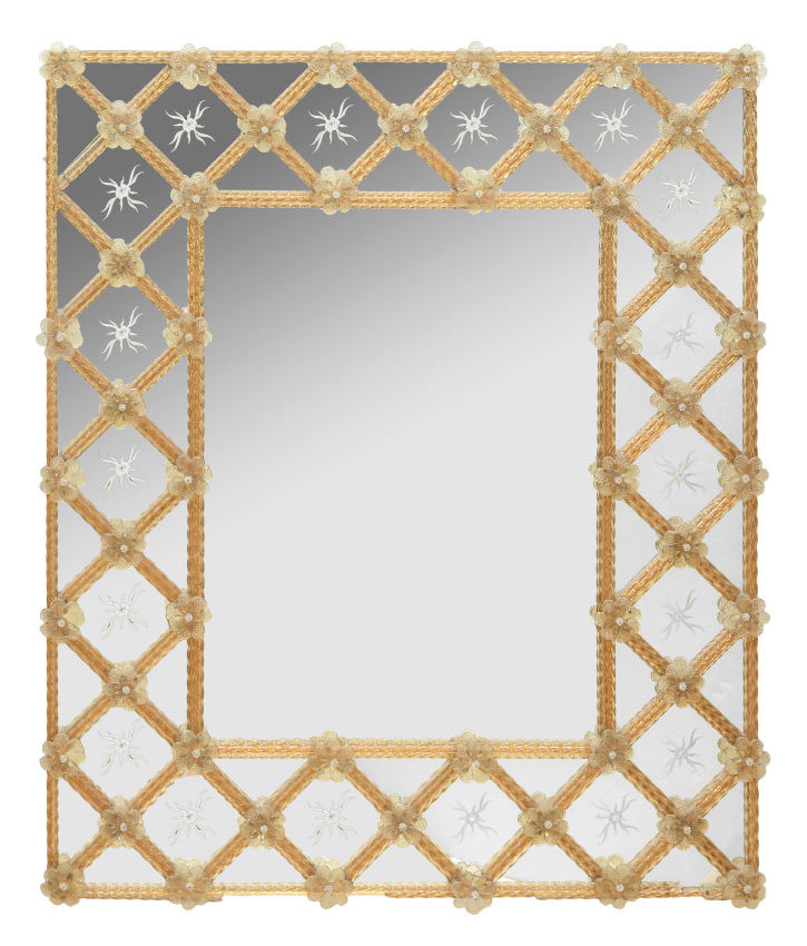 Appraisal: RECTANGULAR CONTEMPORARY VENETIAN GLASS MIRROR With applied geometric rope twist