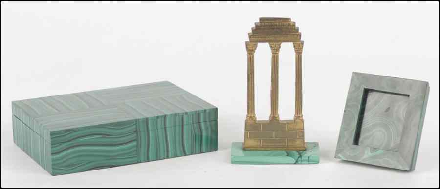 Appraisal: MALACHITE BOX Together with a malachite frame and a malachite